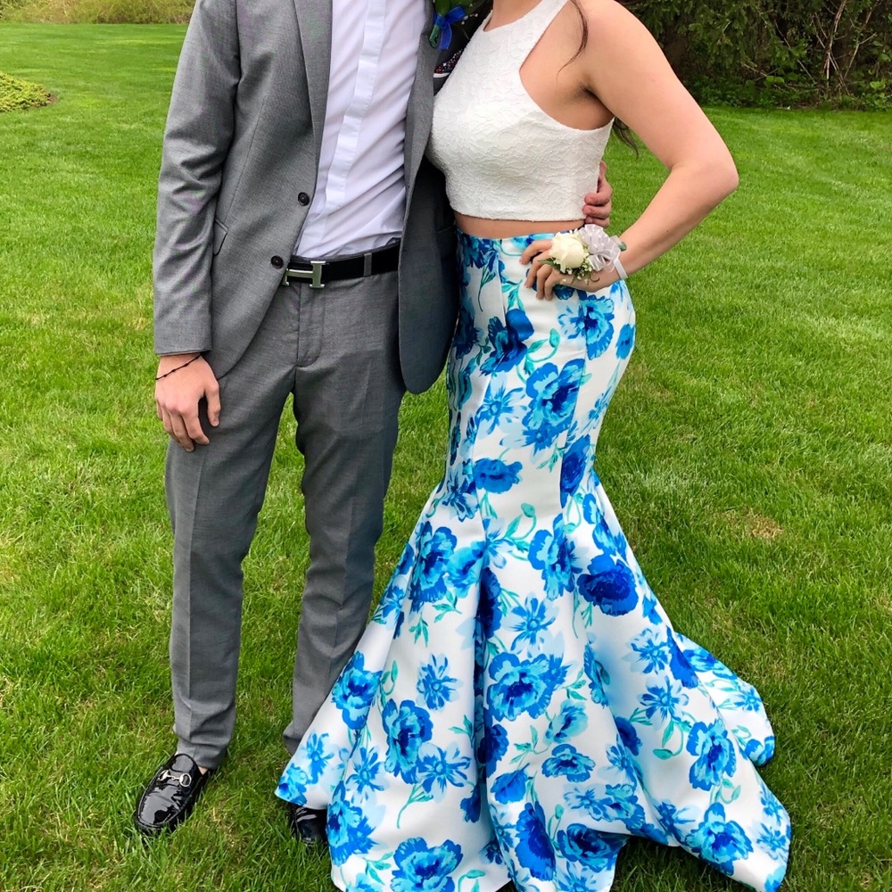 White with blue floral prom dress (worn once)